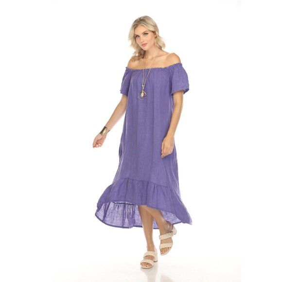 Purple Dress with Elastic Neck and Ruffles Hem - Picture 2 of 6